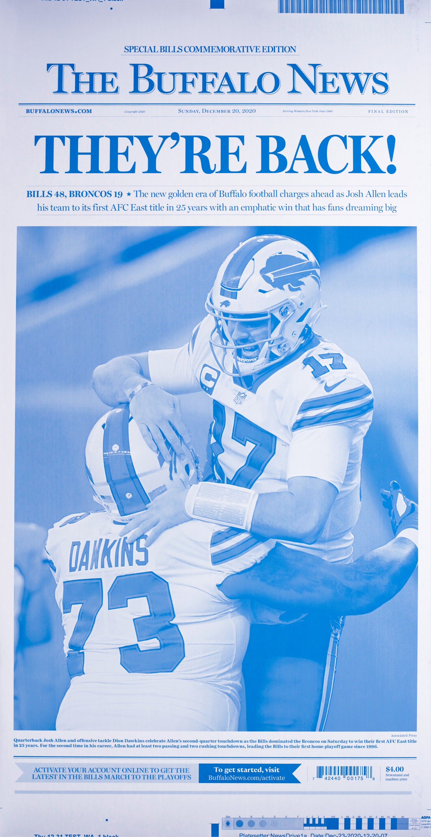 Division Champs! Commemorative Front Page Press Plate