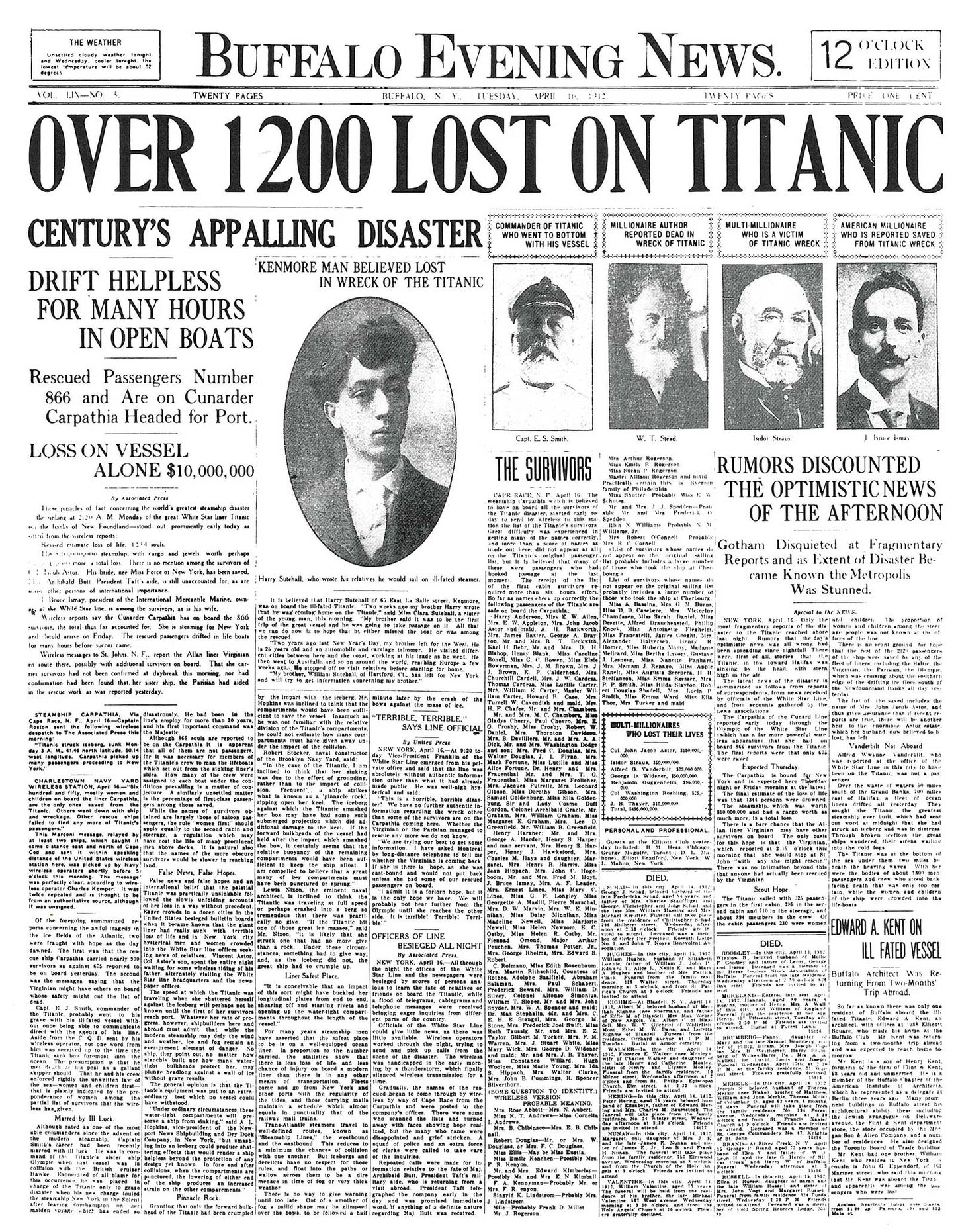 Headlines in History - Over 1200 Lost On Titanic