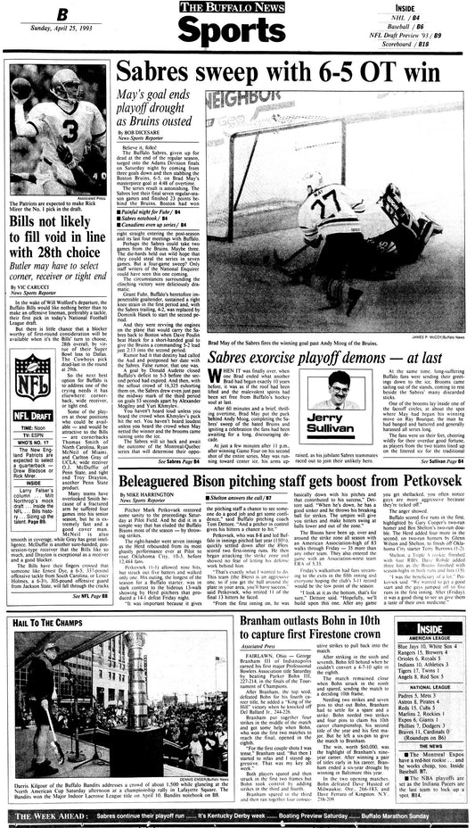 Headlines in History - May Day- Sabres sweep with 6-5 OT win
