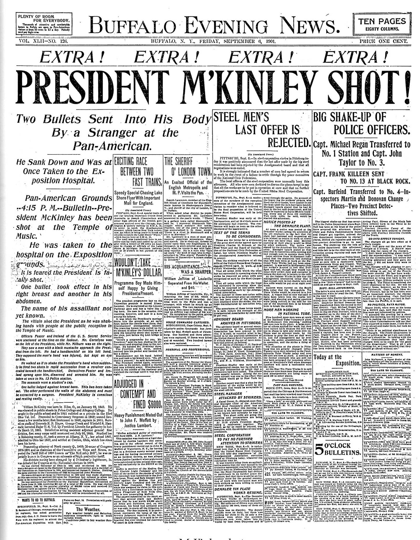 Headlines in History - President M'Kinley Shot!