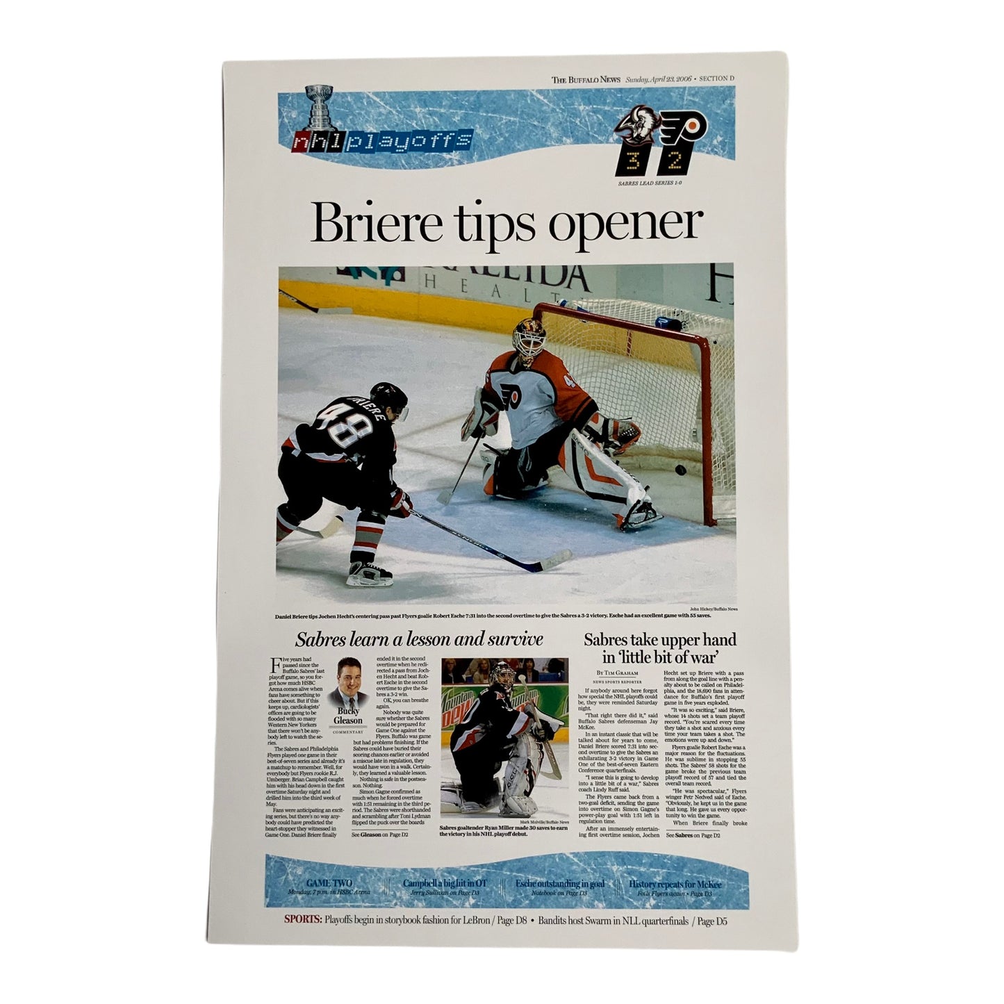 Briere Tips Opener sports page reprint