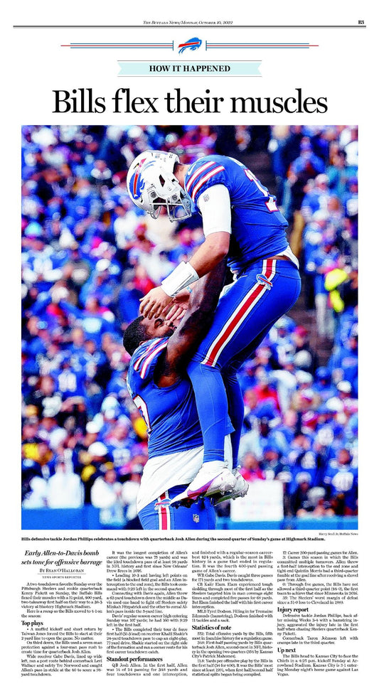 "Bills Flex Their Muscles" - Buffalo News Sports Section Poster, October 10, 2022