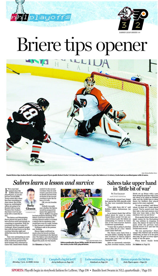 Briere Tips Opener - Sports Page Reprint