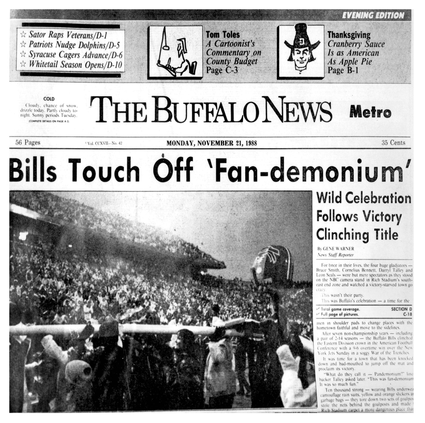 The Buffalo News Front Page - Monday, November 21, 1988 – The Buffalo News Store the-buffalo-news-front-page-monday-november-21-1988-the-buffalo-news-store