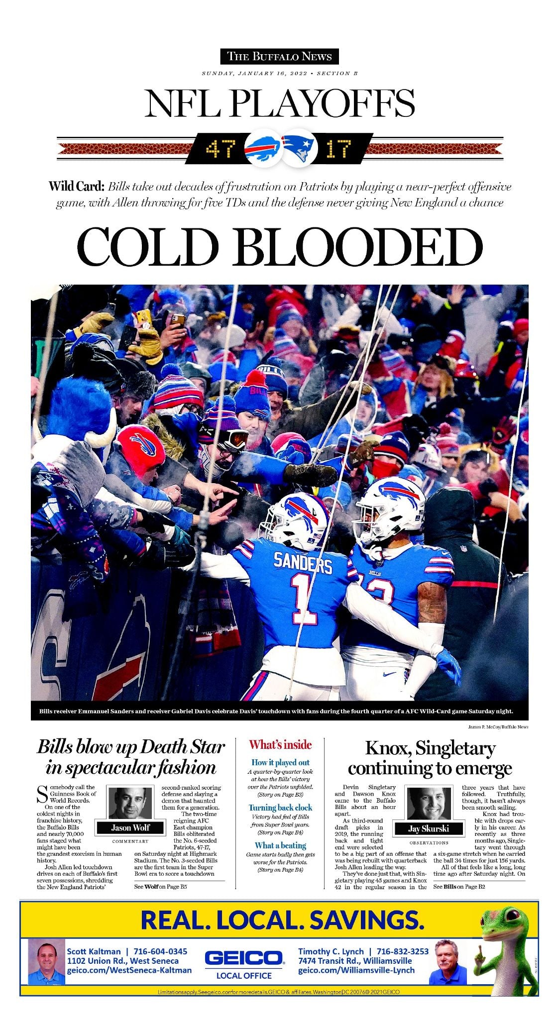 "Cold Blooded" Buffalo News Sports Section Poster, January 16, 2022